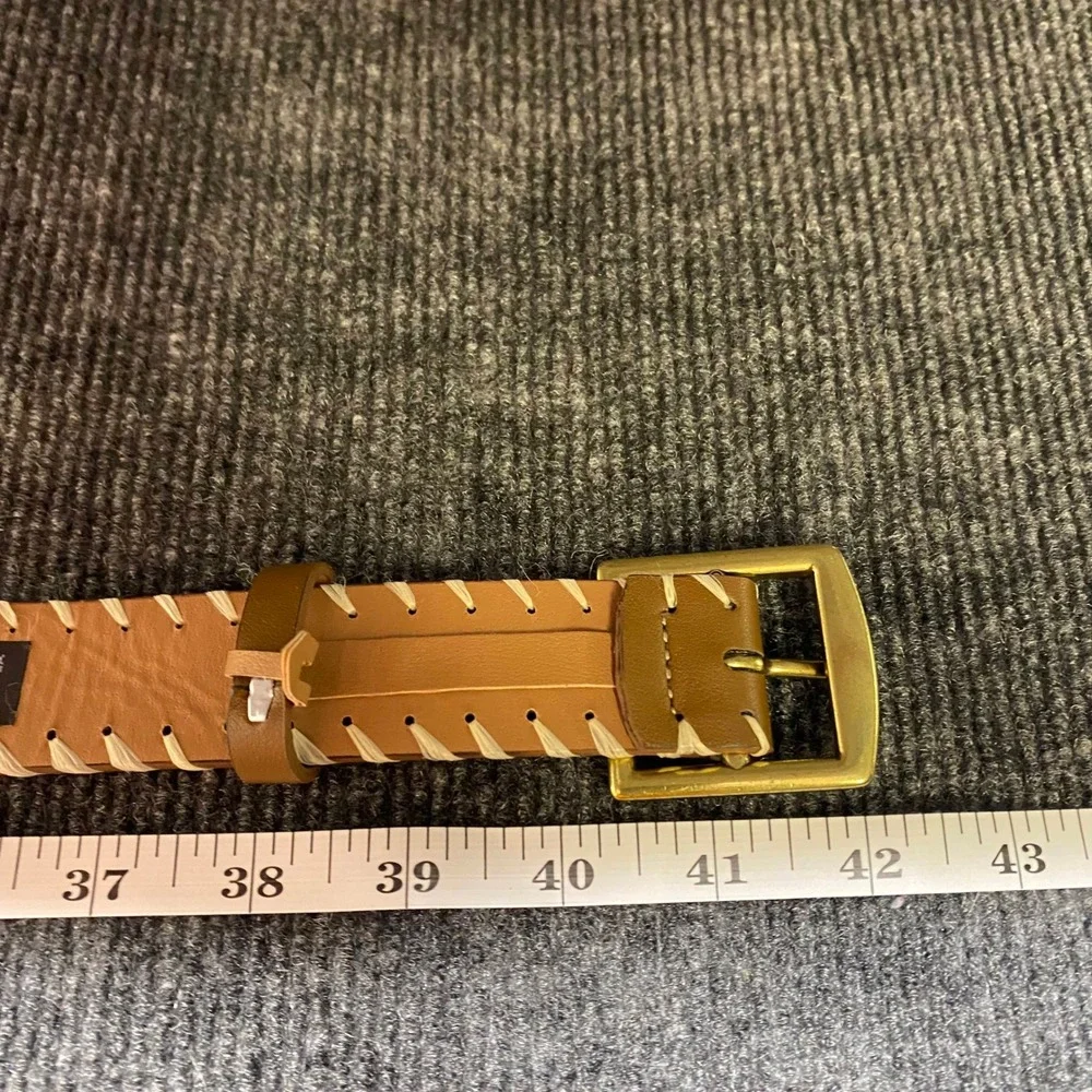 ASOS DESIGN Tan Brown Whipstitch Belt Gold Buckle S/M 115808552 Western Boho
